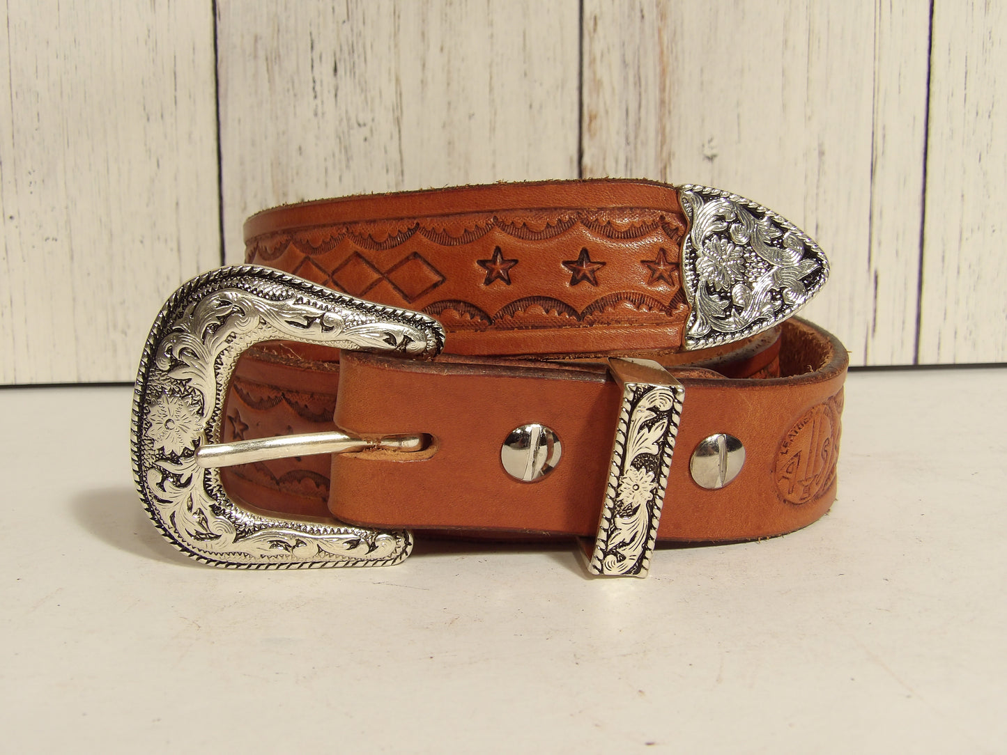 Cinturon de piel estampado para dama/ Girl Leather Belt ( Hand Stamped )