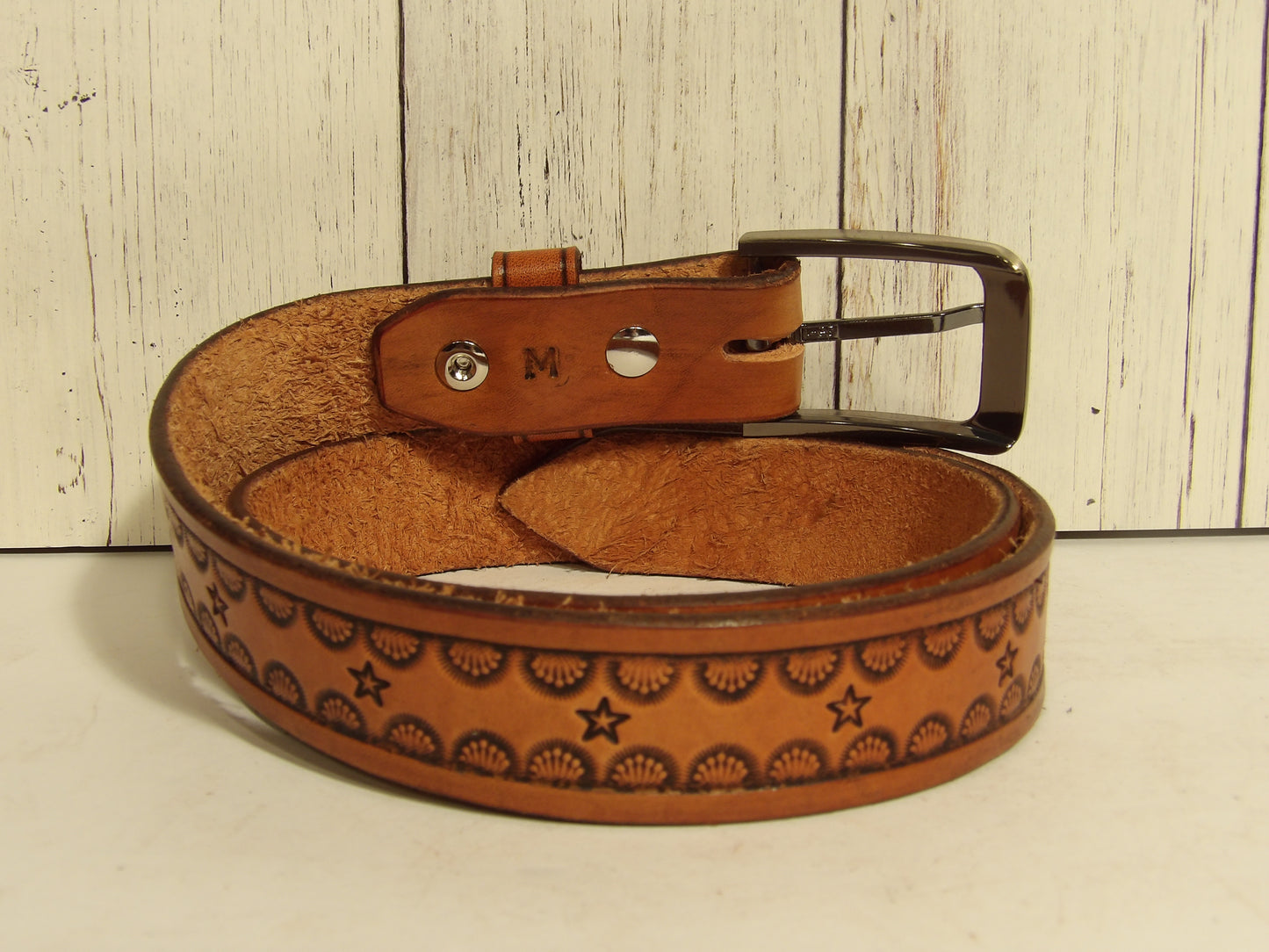 Cinturon de piel estampado para dama/Girl leather belt ( Hand Stamped )