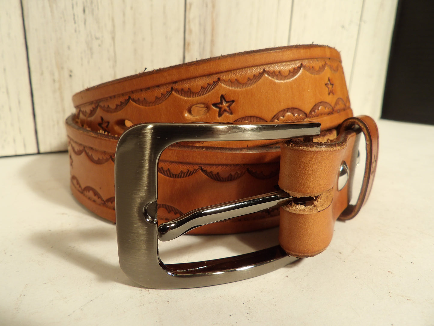 Cinturon de piel estampado para dama/Girl Leather Belt ( Hand Stamped )