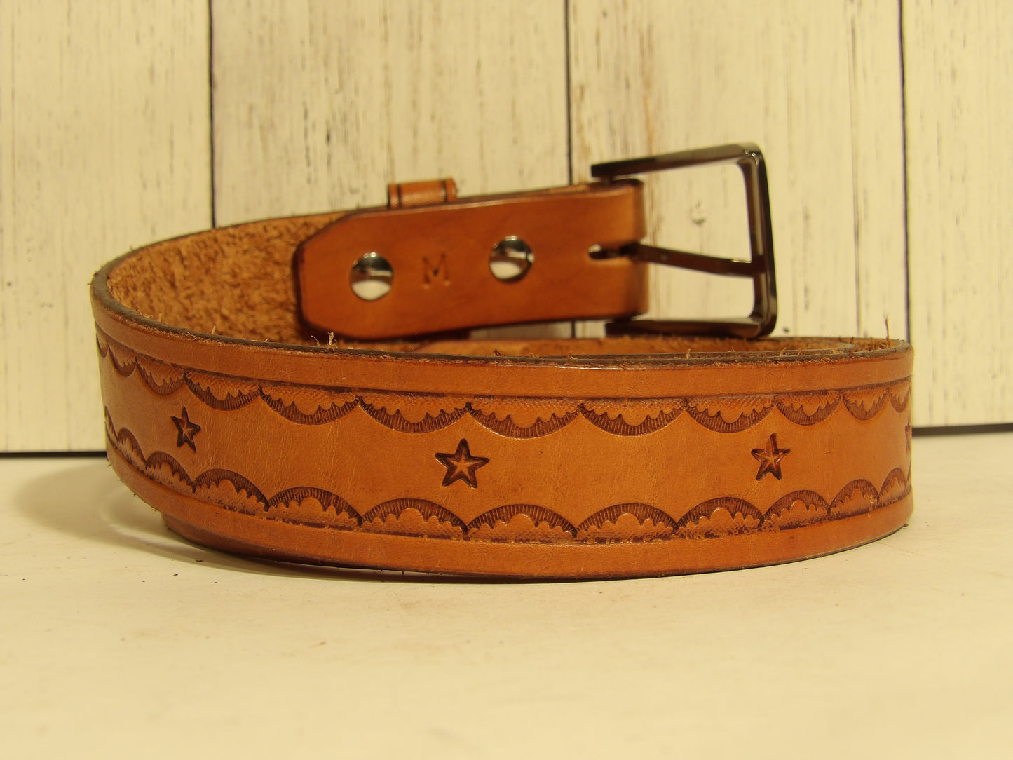 Cinturon de piel estampado para dama/Girl Leather Belt ( Hand Stamped )