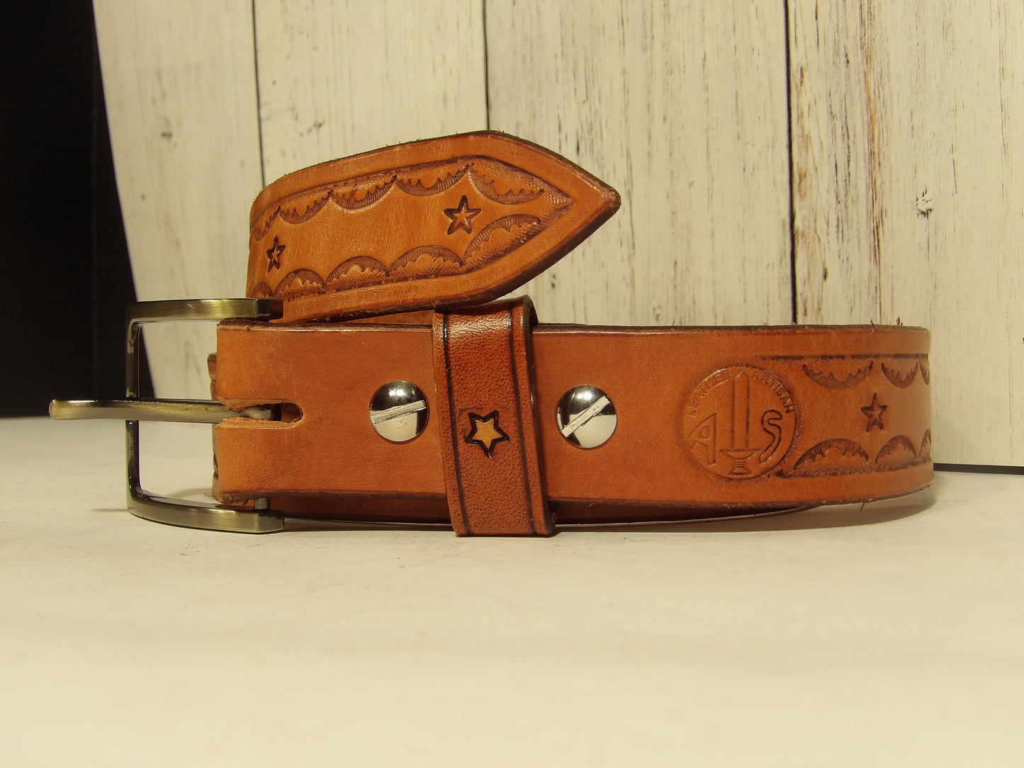 Cinturon de piel para dama/ Girl leather belt ( Hand Stamped )