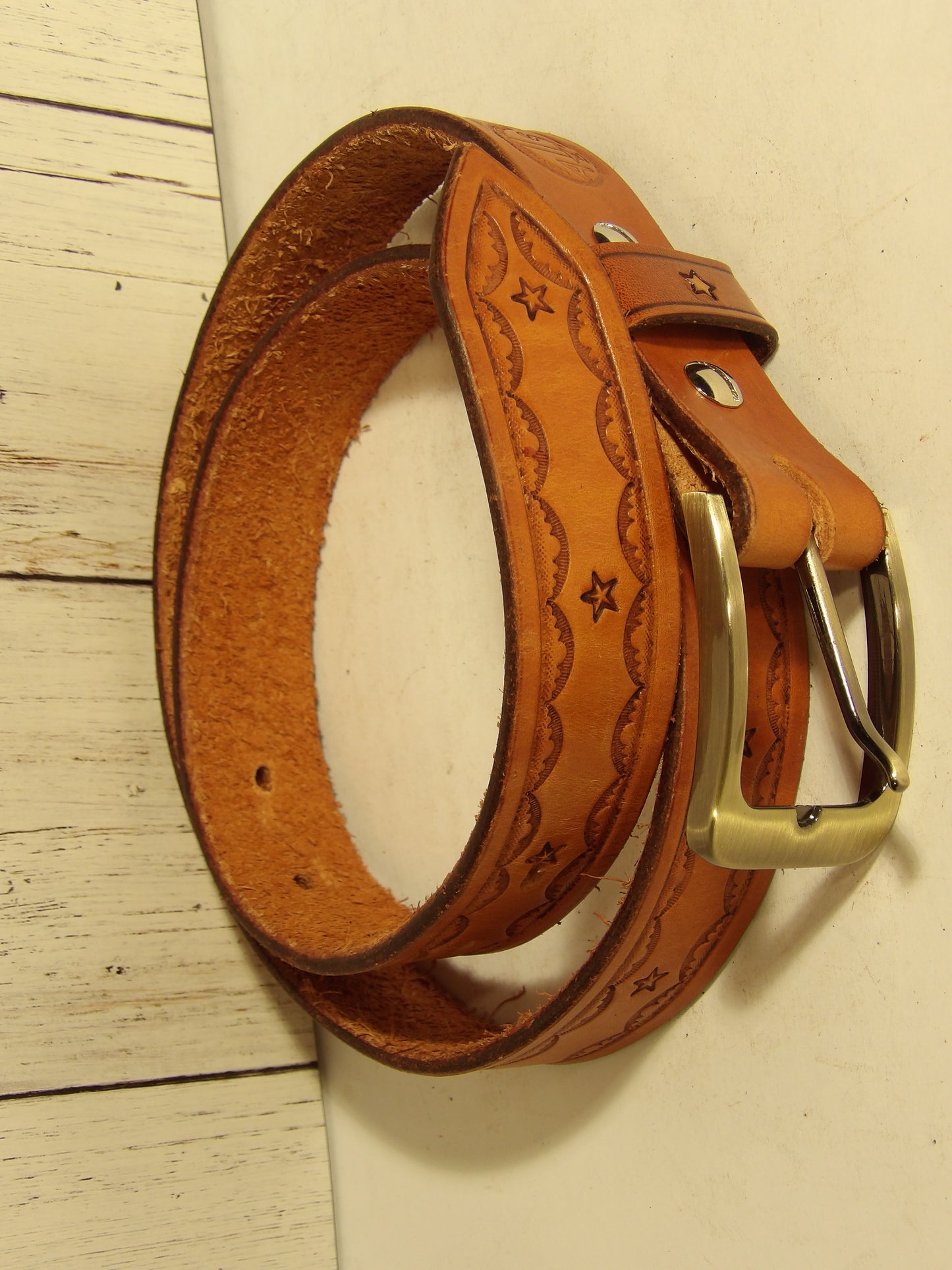 Cinturon de piel para dama/ Girl leather belt ( Hand Stamped )