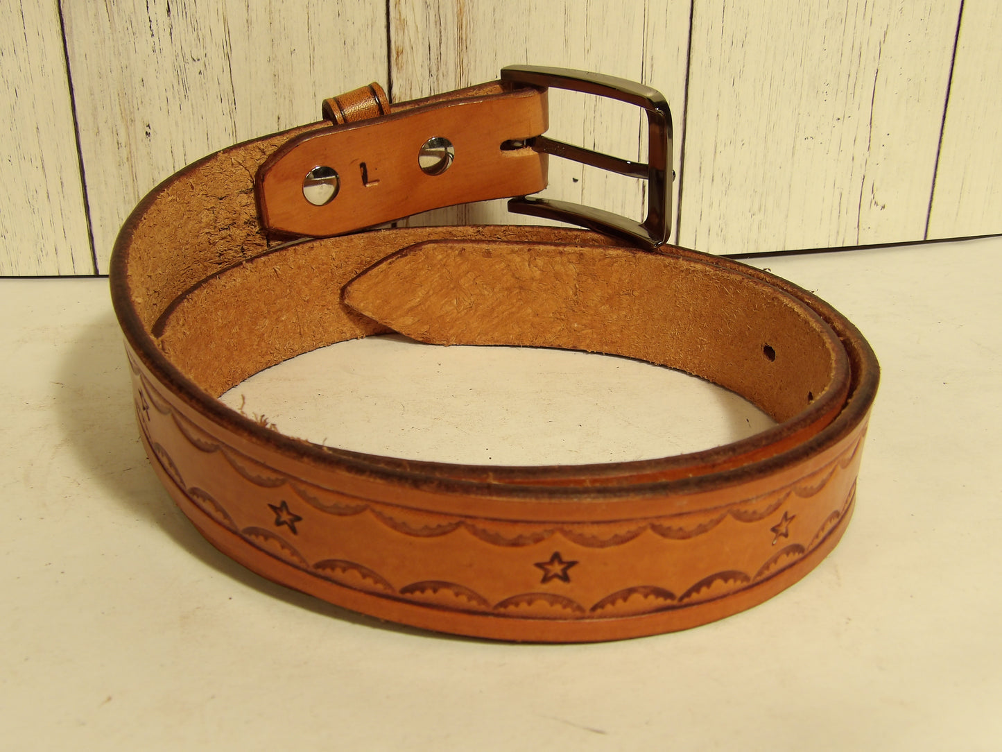 Cinturon de piel para dama/ Girl leather belt ( Hand Stamped )