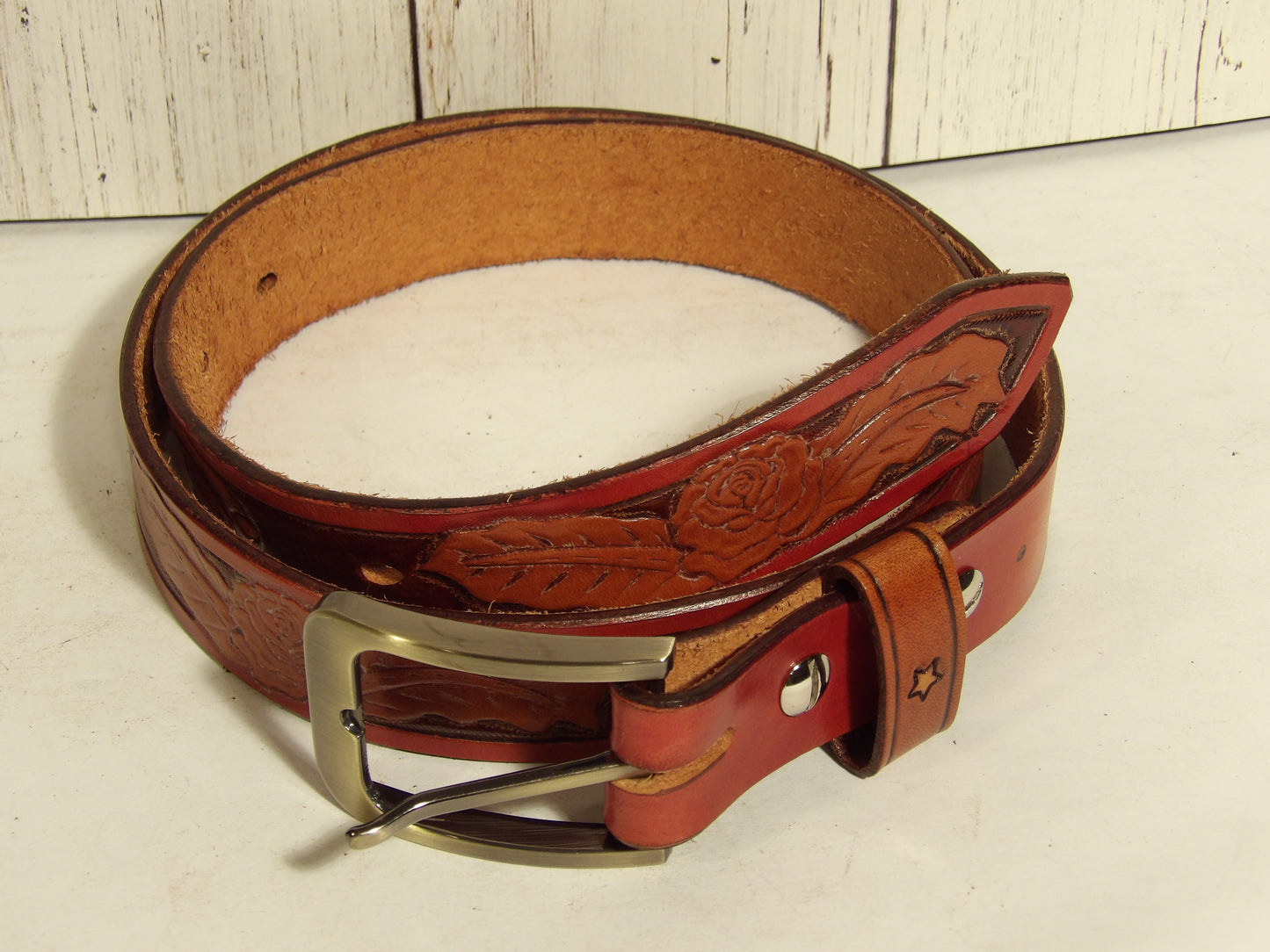 Cinturon de piel estampado para dama/Girl Leather Belt ( Hand Stamped )