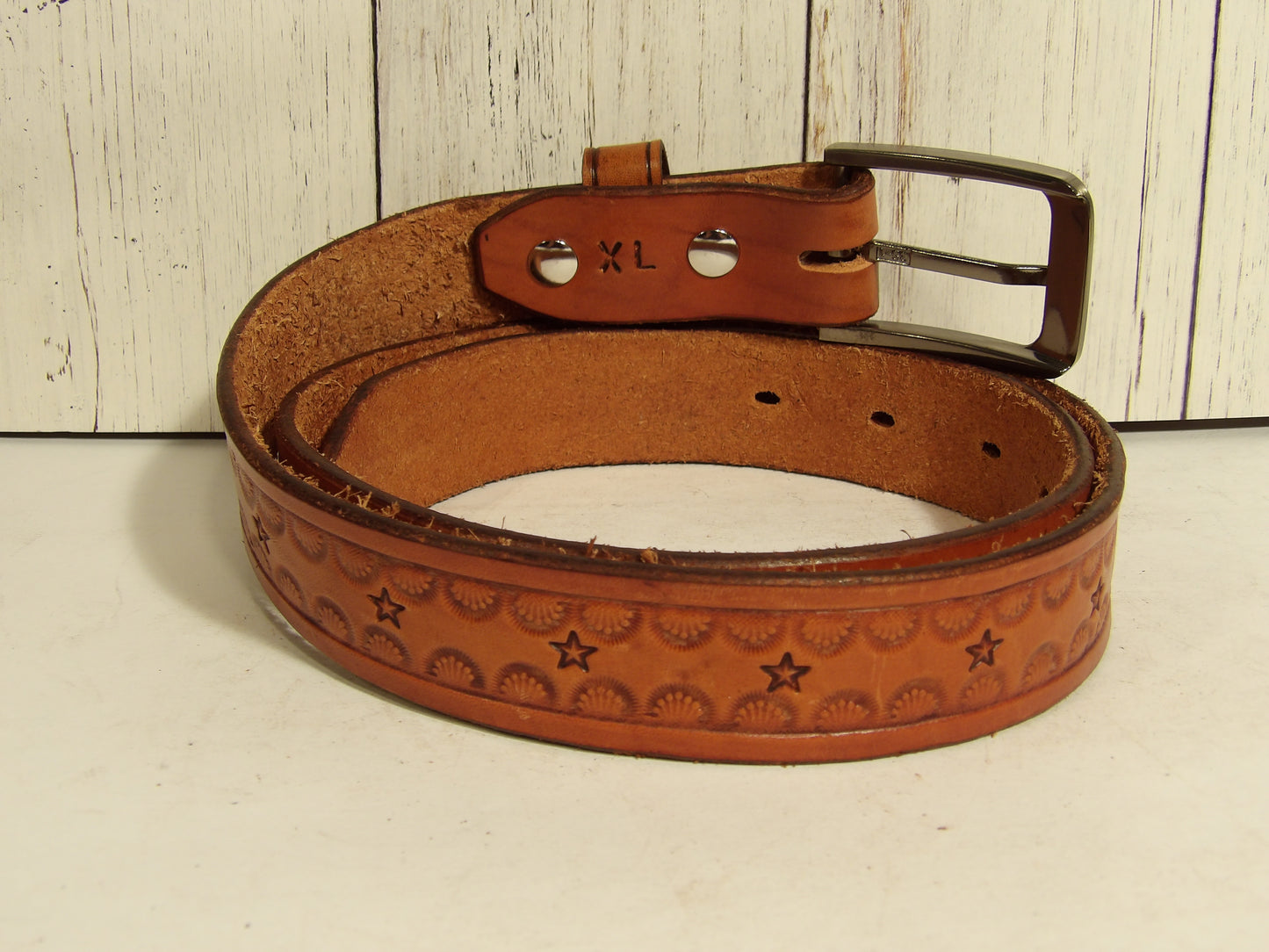 Cinturon de piel para dama / Girl leather belt ( Hand Stamped )