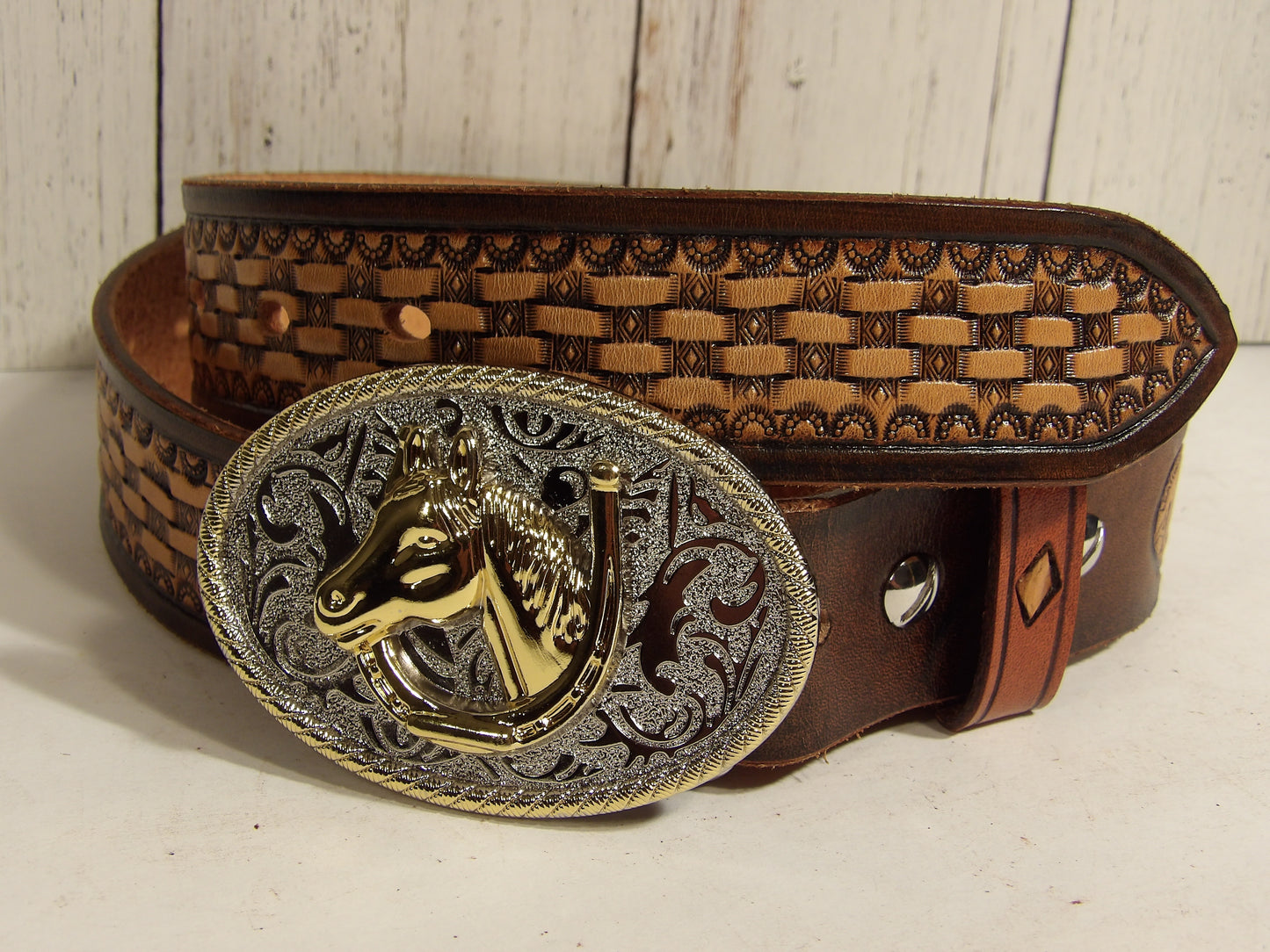 Cowboy leather belt for men ( Hand Stamped ) Cinturon Vaquero para Hombre
