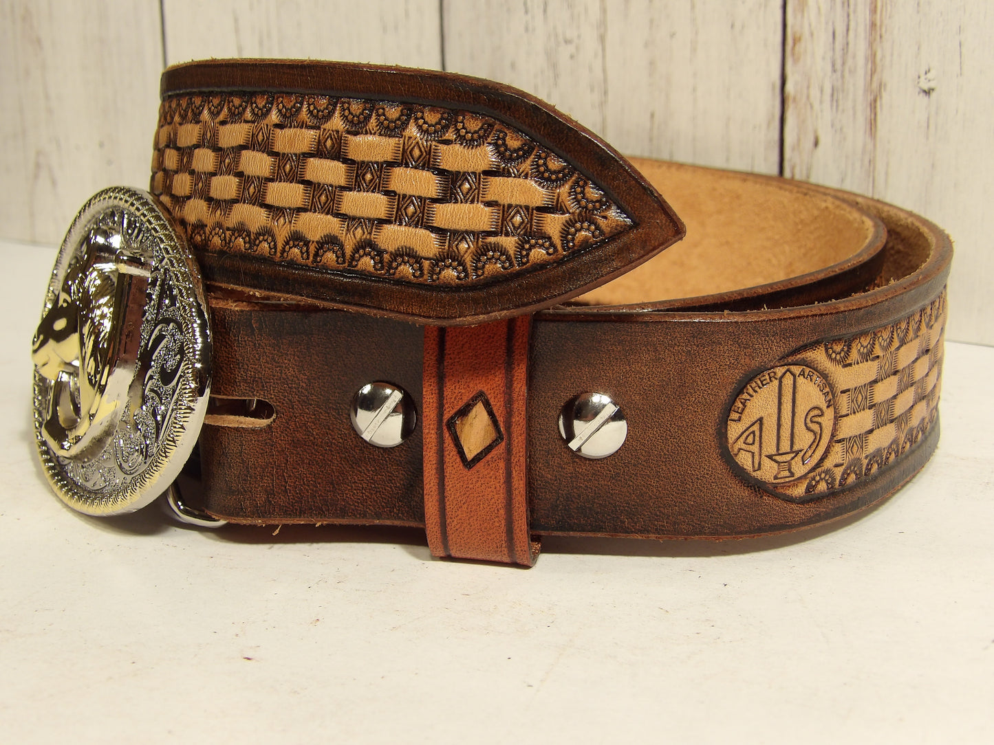 Cowboy leather belt for men ( Hand Stamped ) Cinturon Vaquero para Hombre