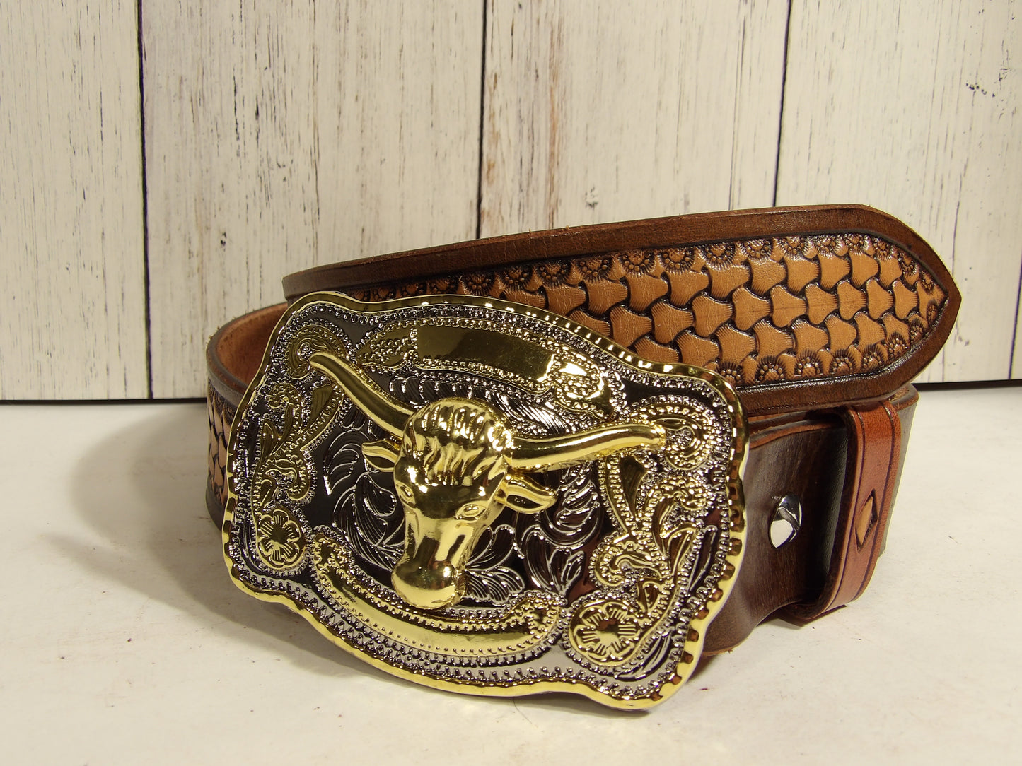 Cowboy Leather Belt (Hand Stamped ) Cinturon Vaquero para Hombre