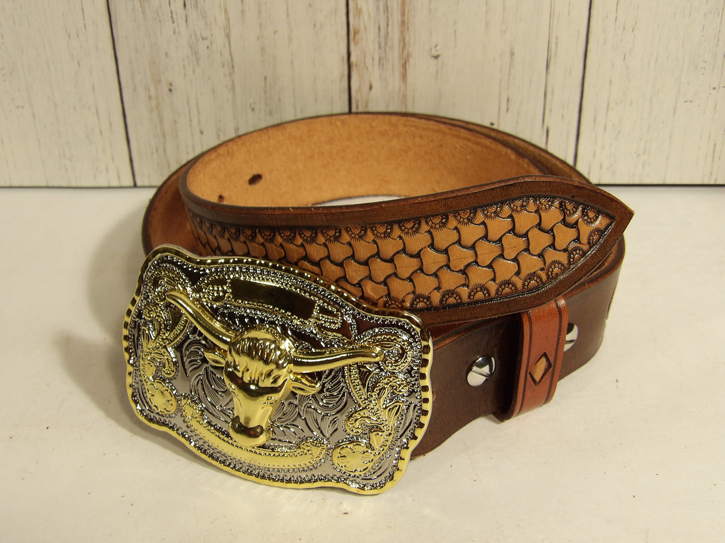 Cowboy Leather Belt (Hand Stamped ) Cinturon Vaquero para Hombre