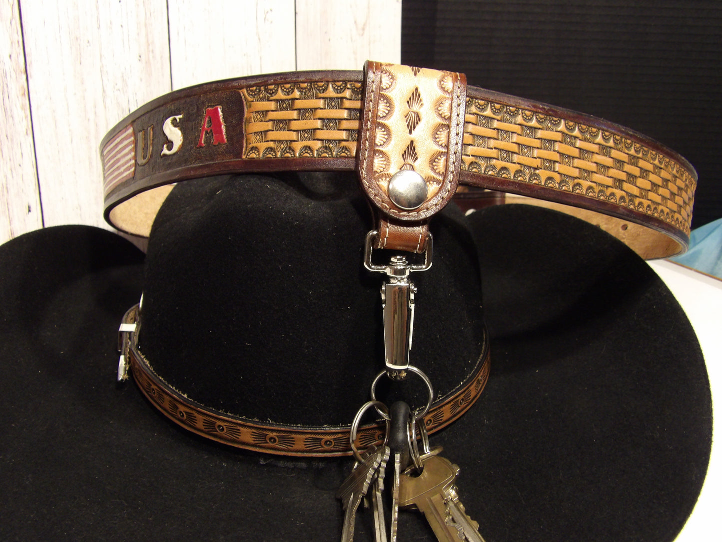 Leather key fob ( Handmade, Hand stamped )