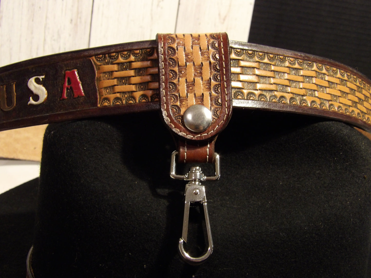 Leather key fob ( Basket stamped )