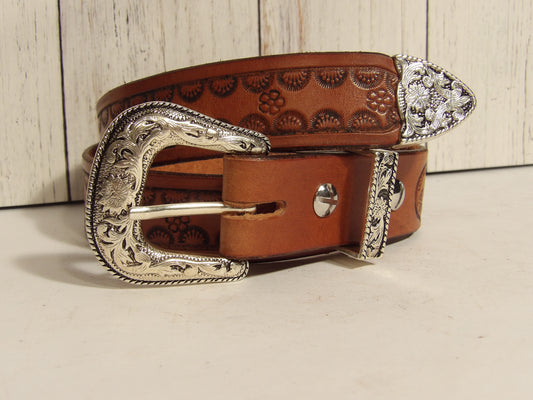 Cinturon de piel para dama estampado/Girl Leather Belt ( Hand Stamped )