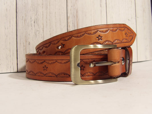 Cinturon de piel estampado para dama/Girl Leather Belt ( Hand Stamped )