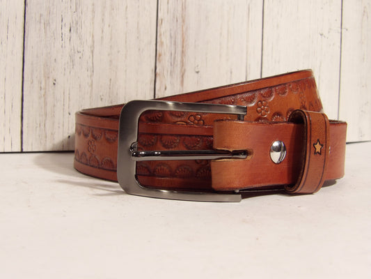 Cinturon de piel para dama/Girl leather belt ( Hand Stamped )