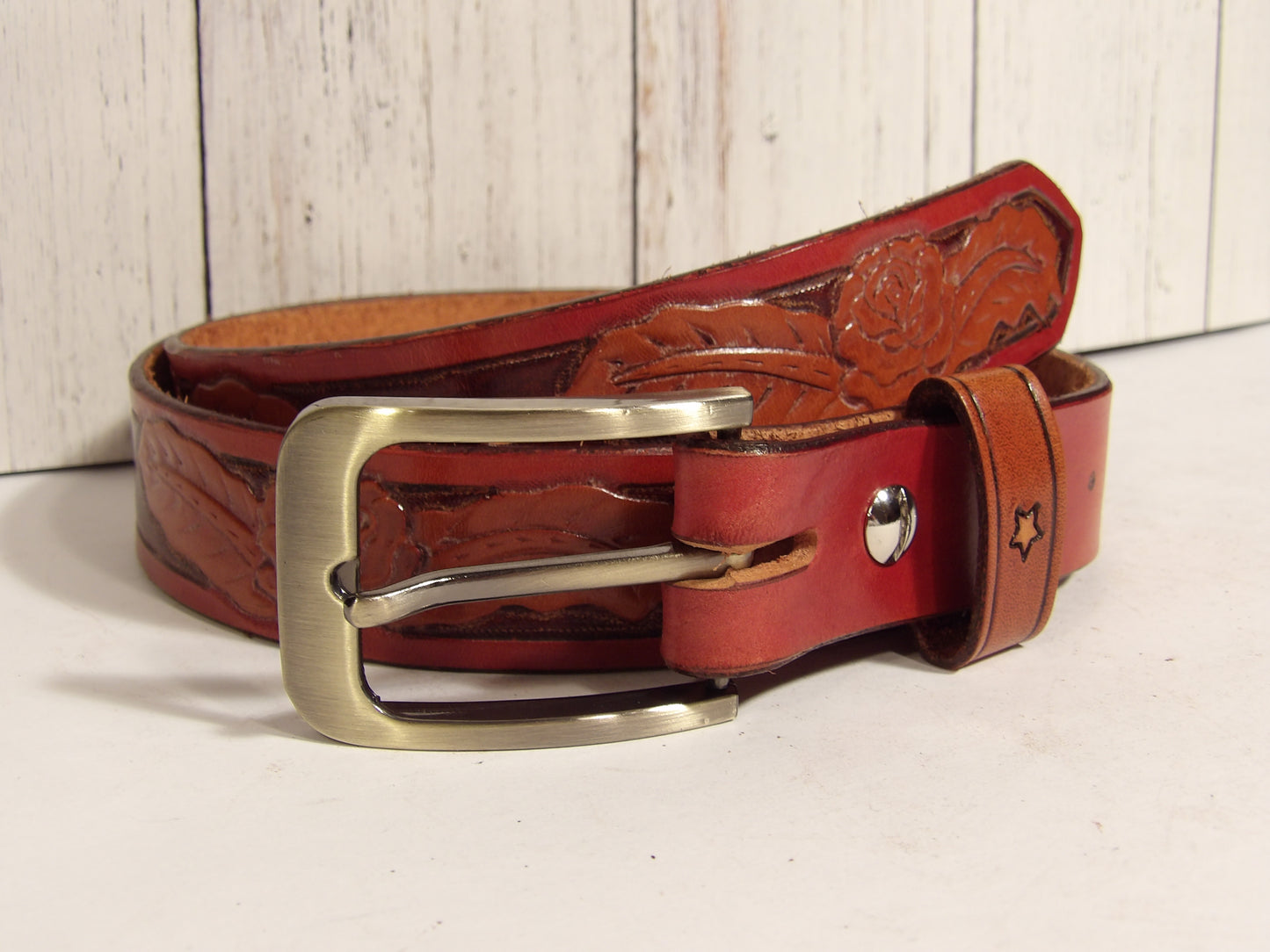 Cinturon de piel estampado para dama/Girl Leather Belt ( Hand Stamped )