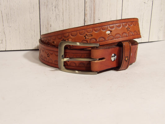 Cinturon de piel para dama / Girl leather belt ( Hand Stamped )