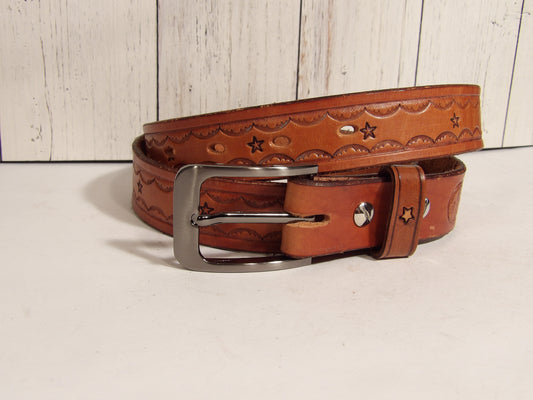 Cinturon de piel para dama / Girl leather belt ( Hand Stamped )